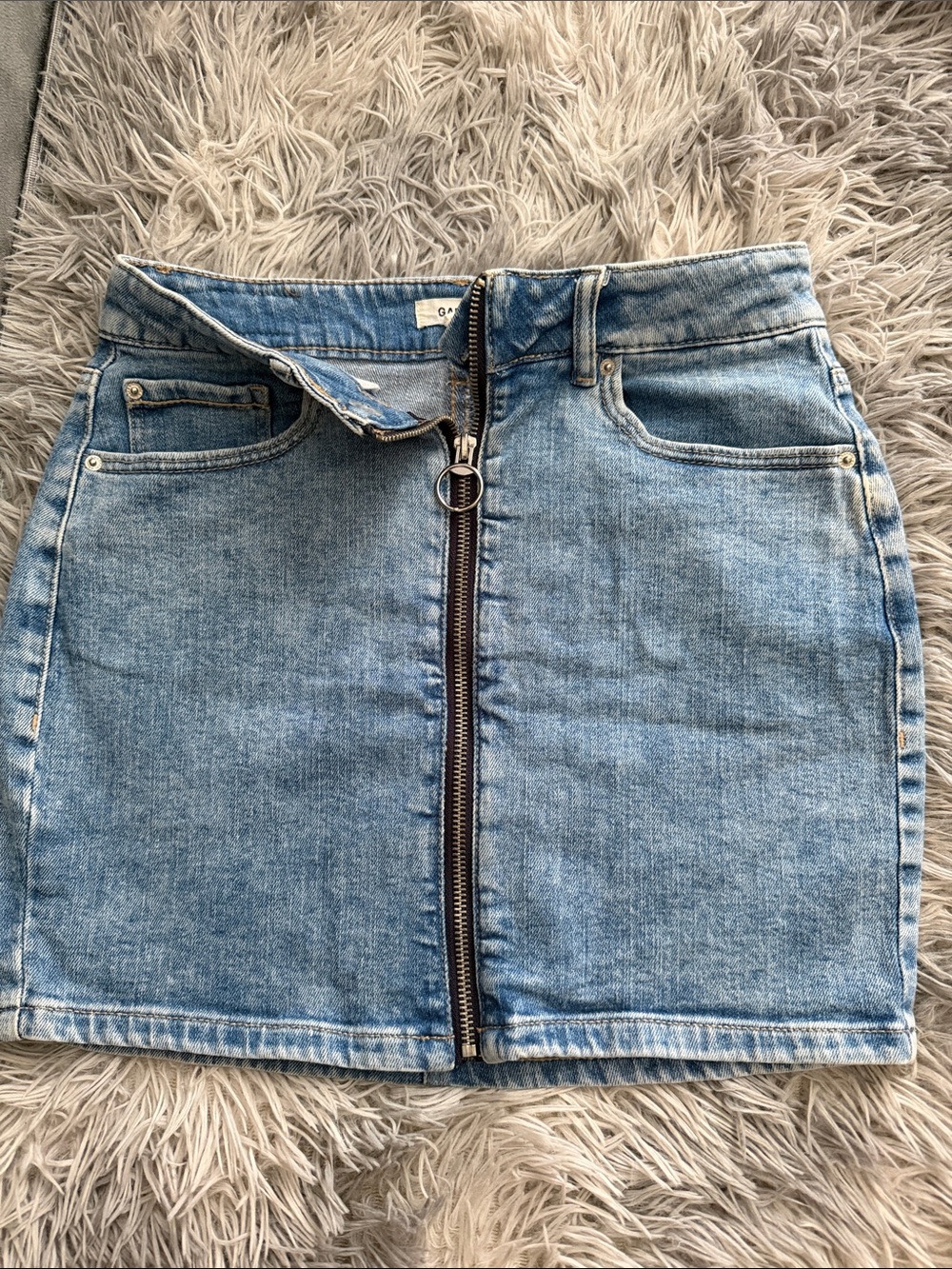 Garage Light Blue Denim Mini Skirt with Center Ring Zip